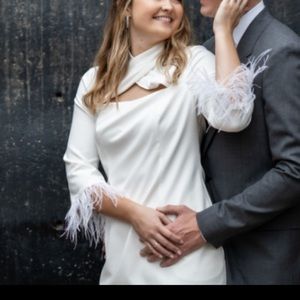 Aidan Mattox mini dress long sleeve with faux feathers